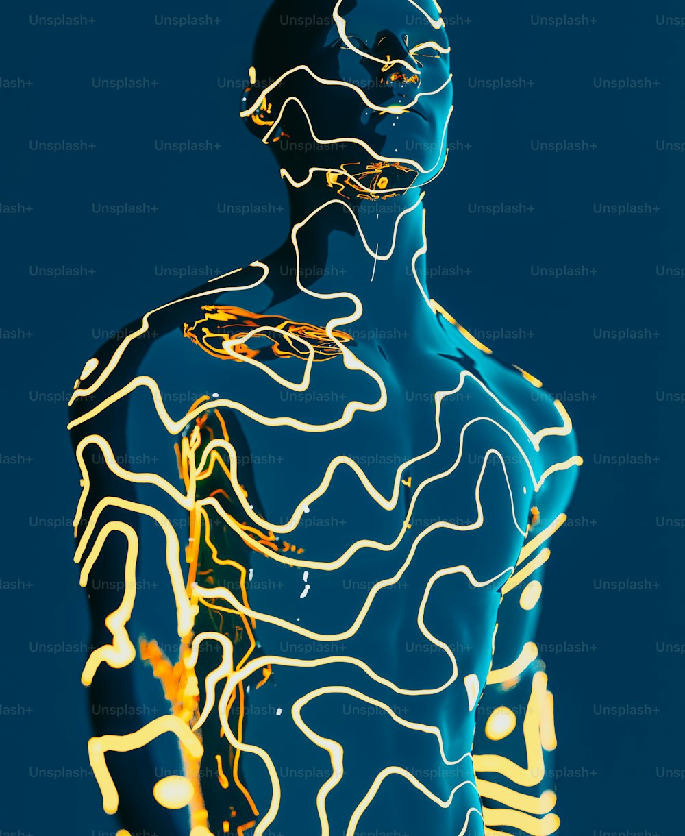 a man's body is shown with lines all over it