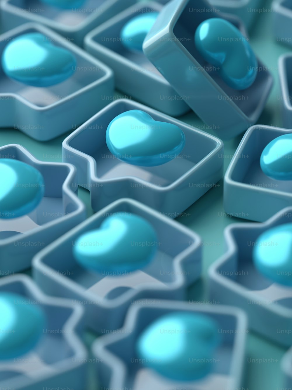 a close up of a bunch of blue objects