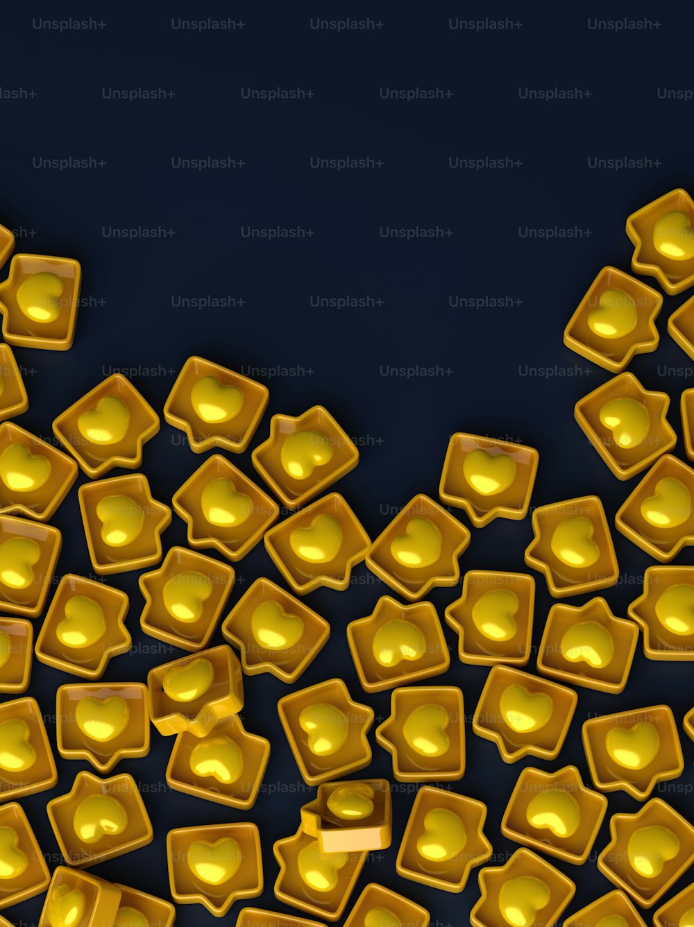 a bunch of yellow square objects on a black background