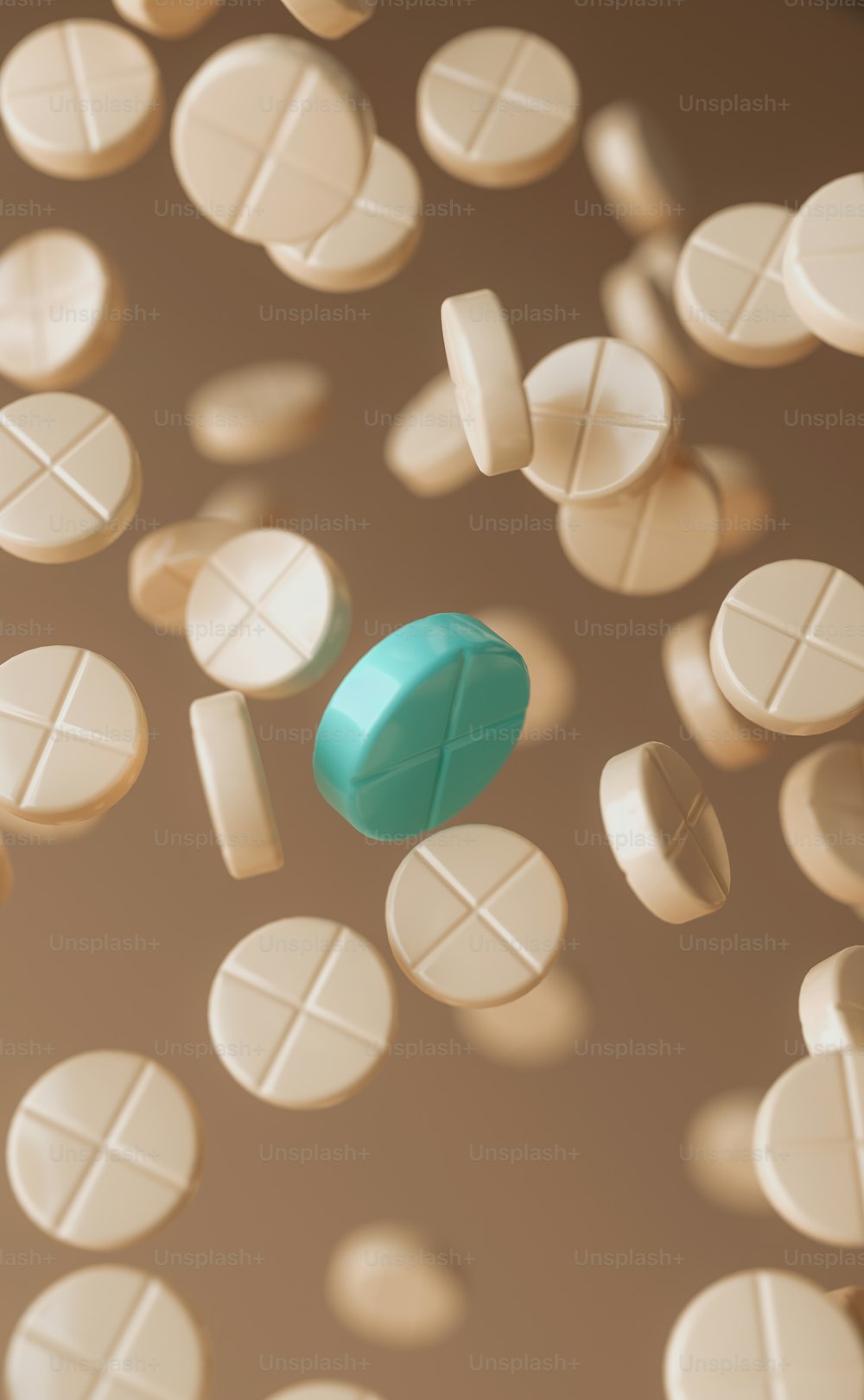a group of pills sitting on top of a table