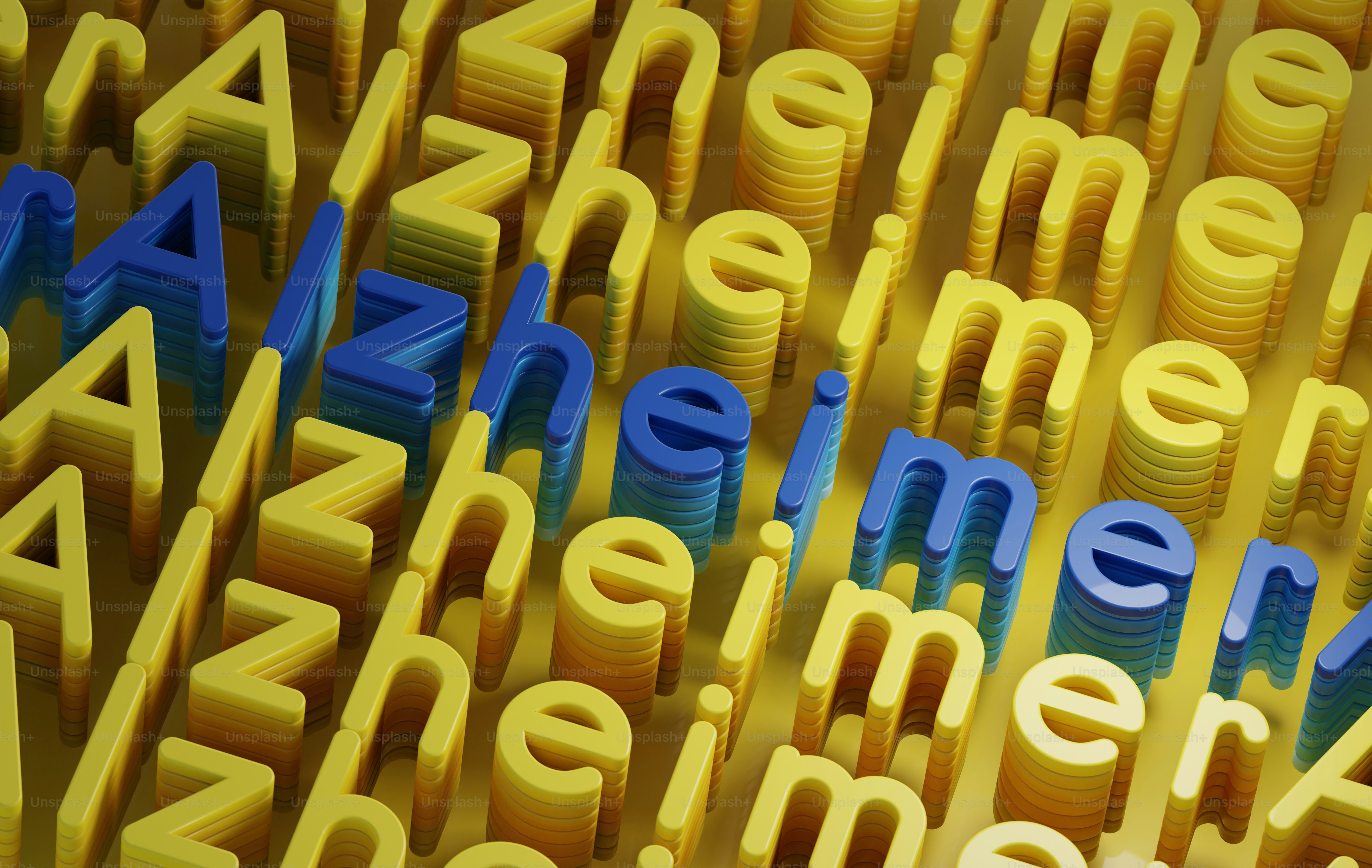 Nahaufnahme eines gelben und blauen Texttyps