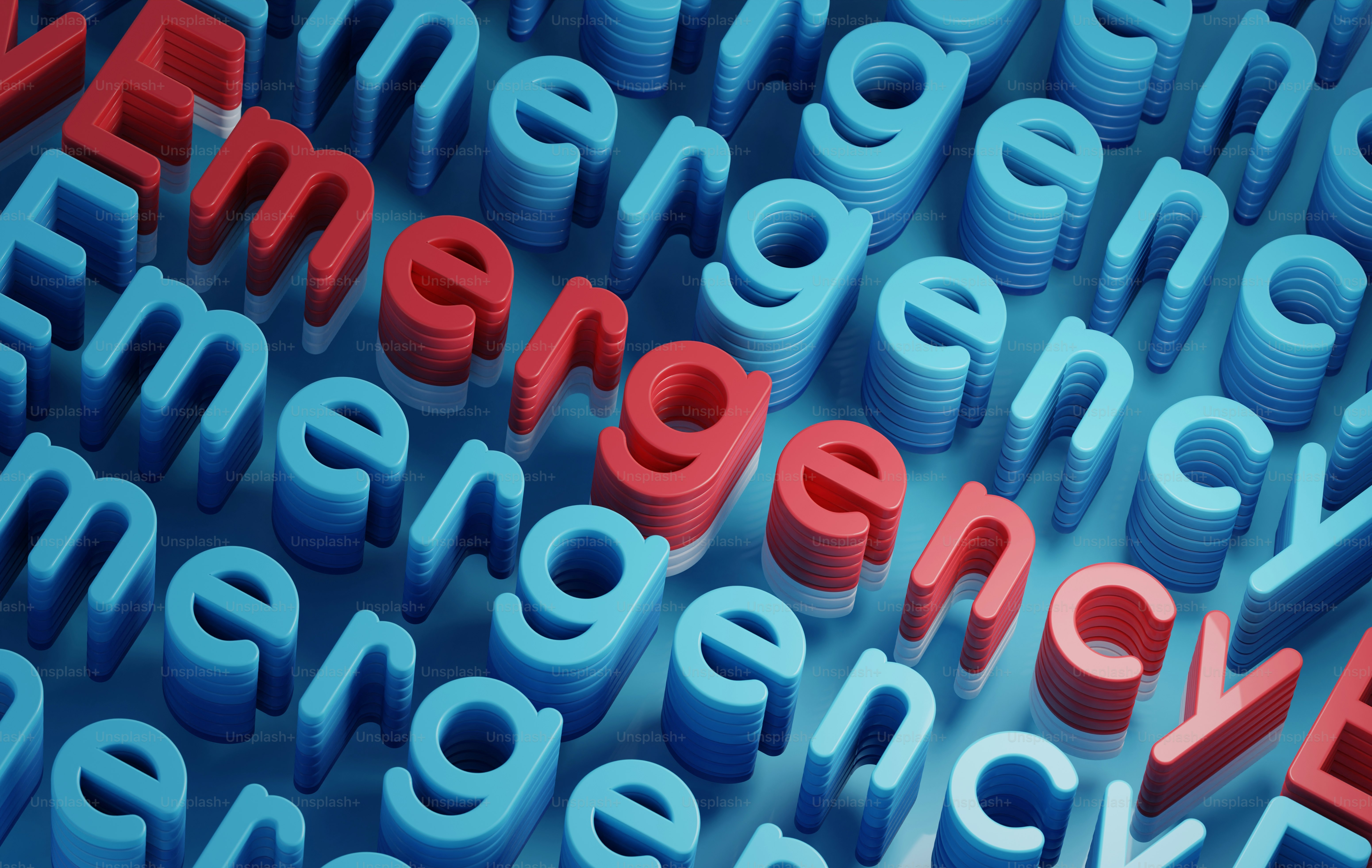 a blue background with red and blue letters