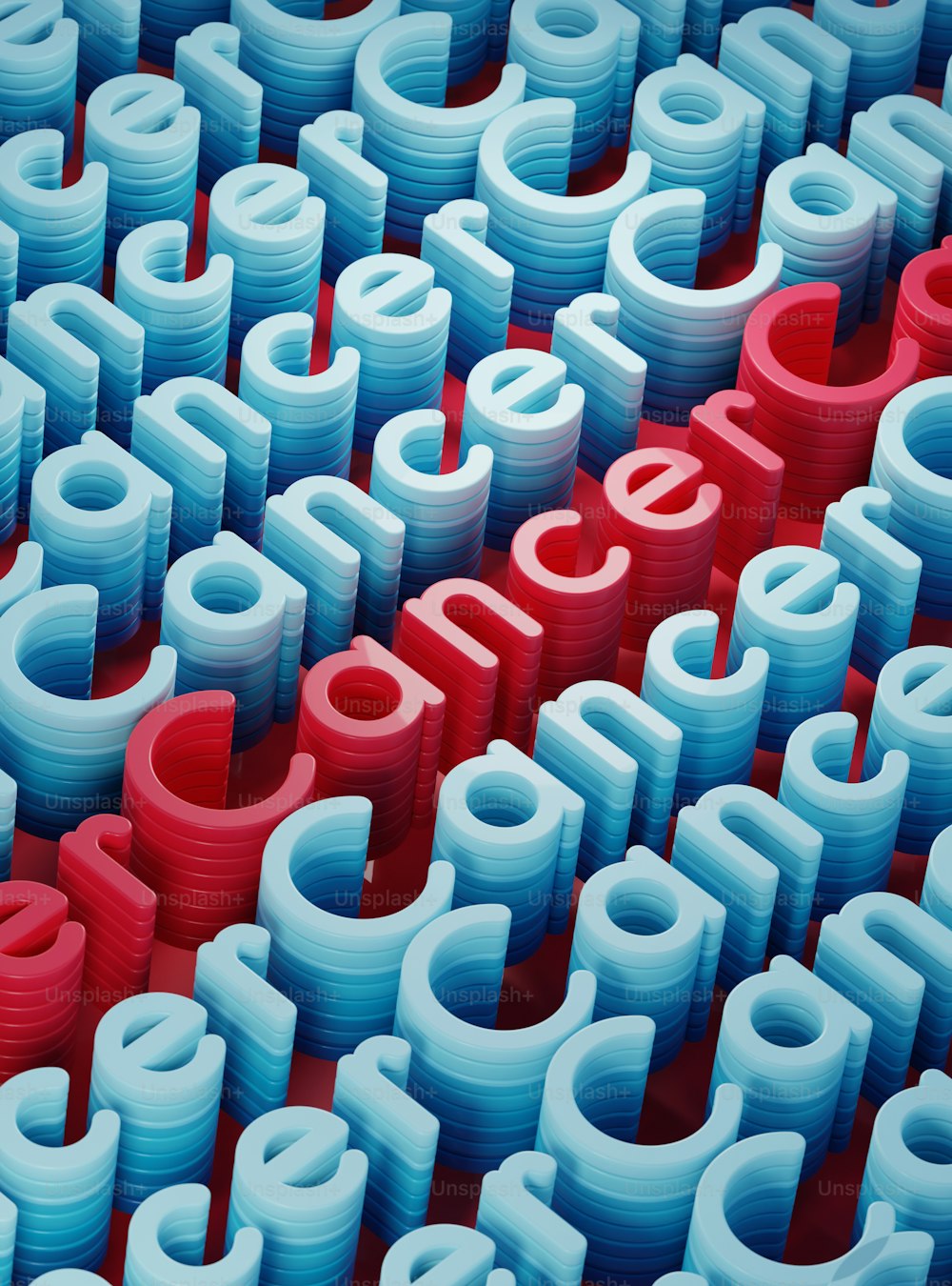 a large group of red and blue letters