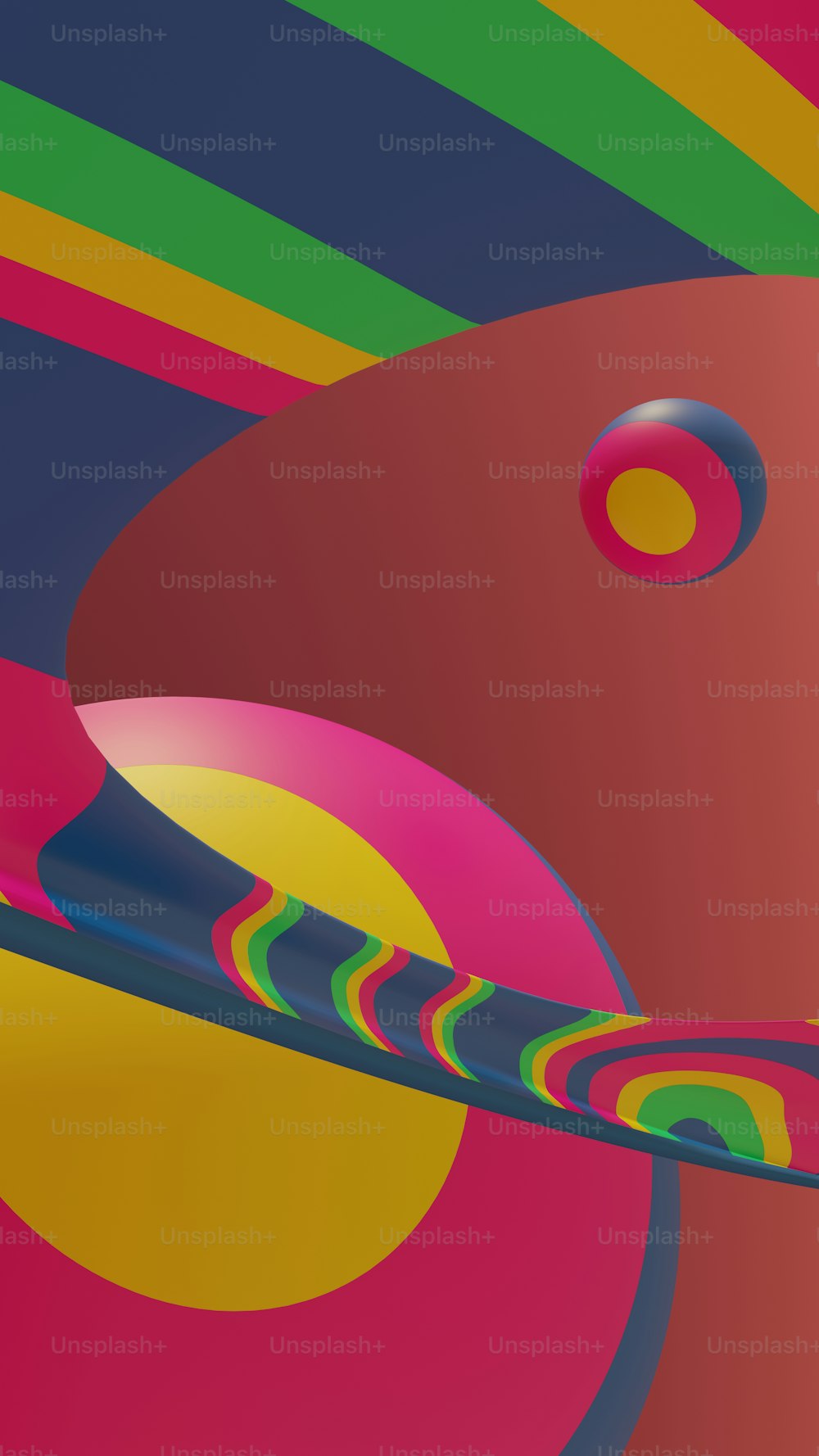 Une peinture abstraite multicolore avec un design en spirale