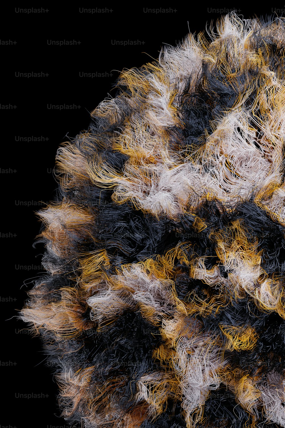 a close up of a fuzzy object with a black background