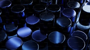 a group of metal stools sitting next to each other