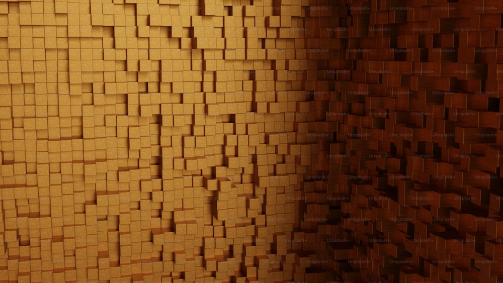 a room with a wall made of wooden blocks