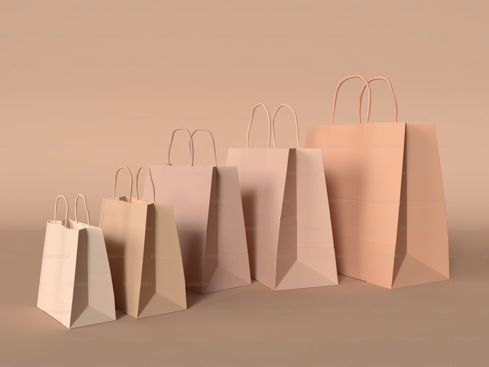 a row of paper bags in different colors