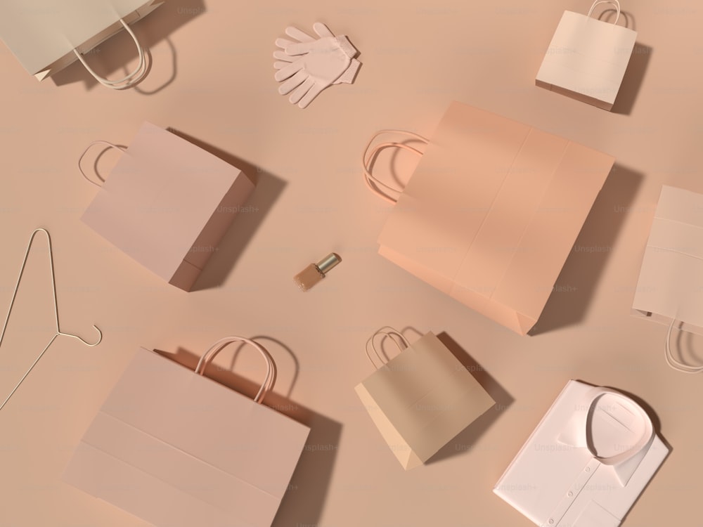 a group of paper bags on a table