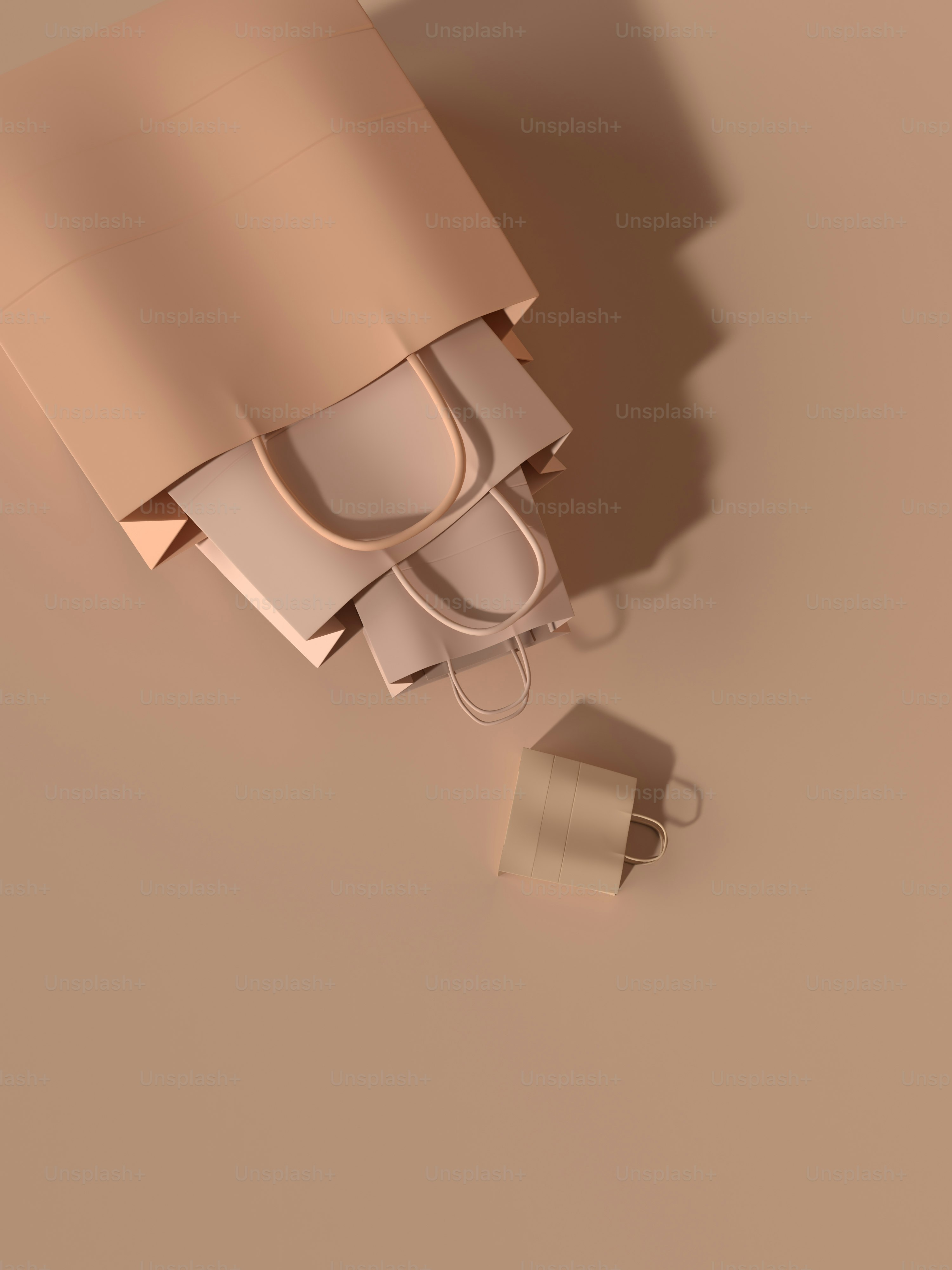 종이 봉지와 컵의 오버헤드 뷰