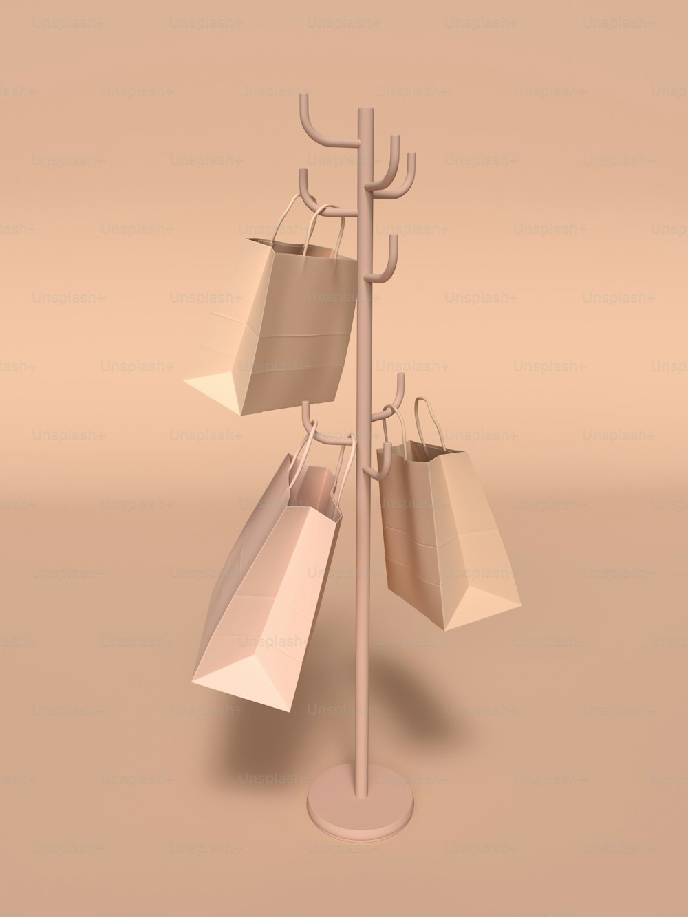 a bunch of bags are hanging on a pole