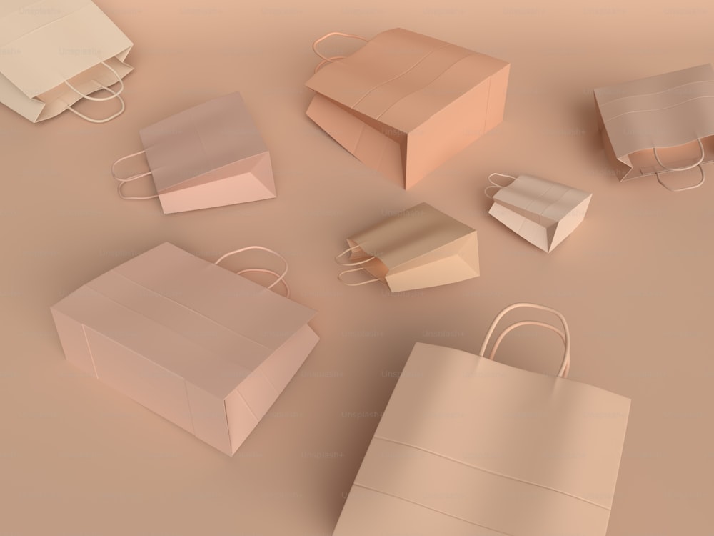 a group of paper bags sitting on top of a table
