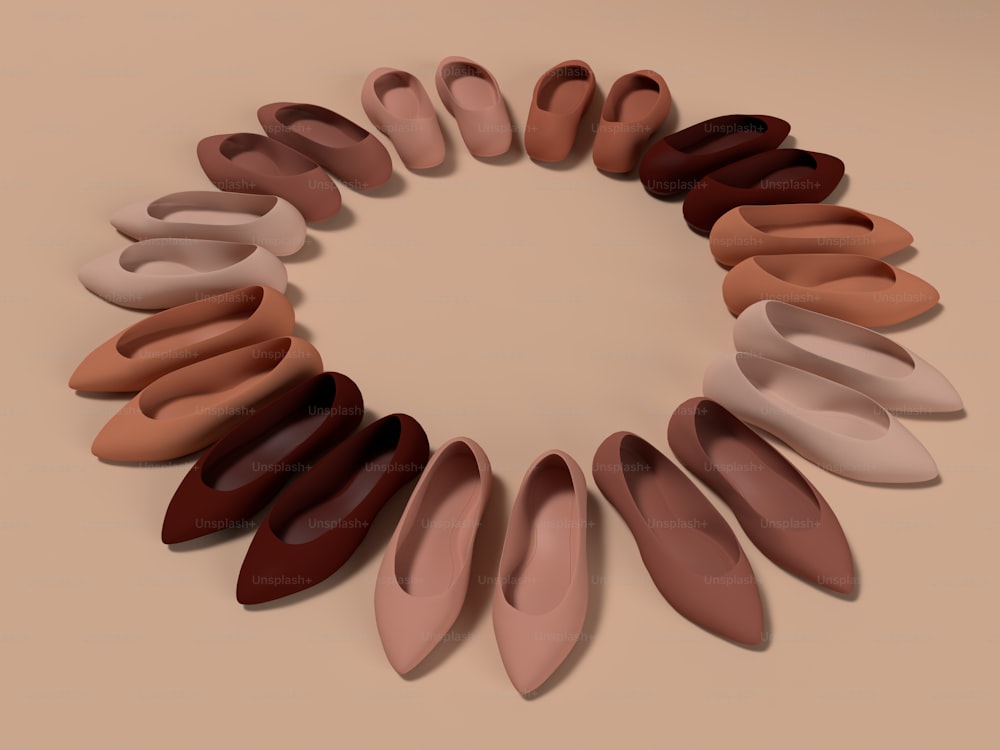 ein Kreis von Schuhen, die in Form eines Kreises angeordnet sind