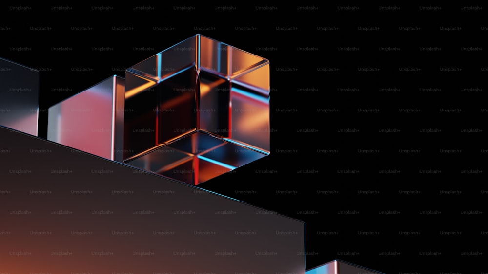 an abstract image of a cube in the middle of a black background