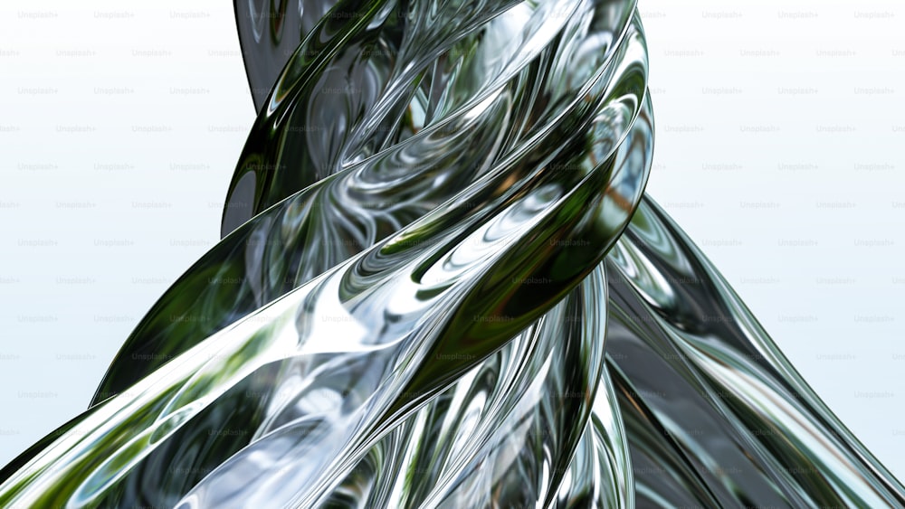 a close up of a green and silver object