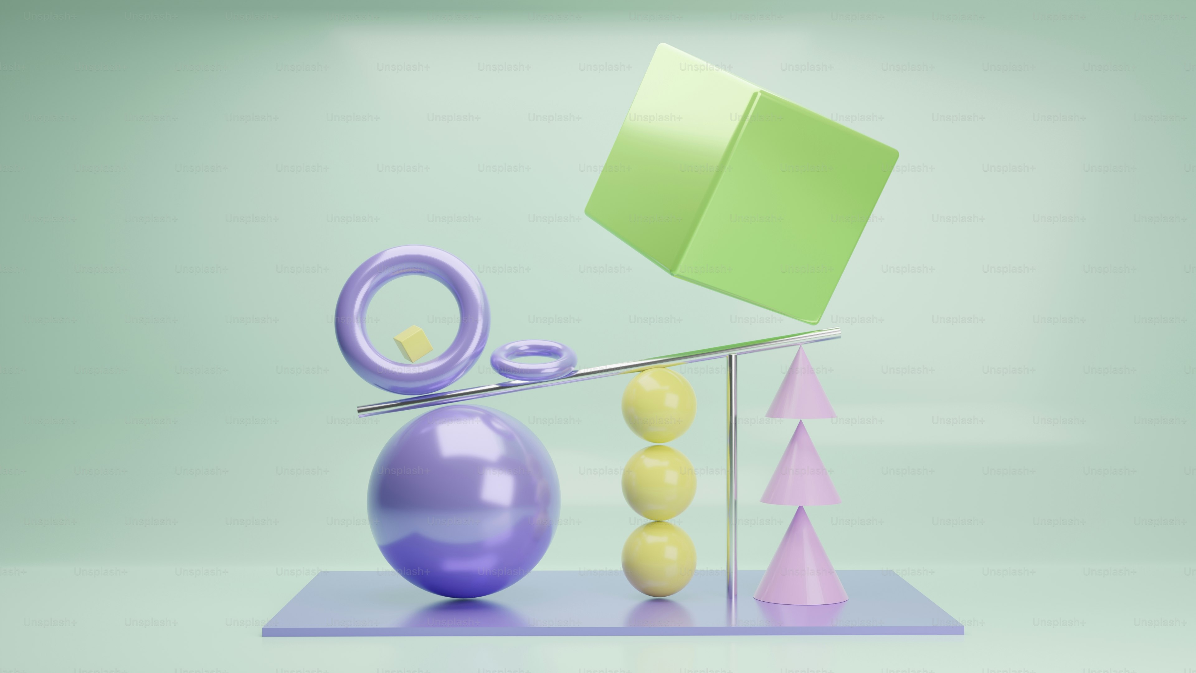 a 3d rendering of a ball and a bar