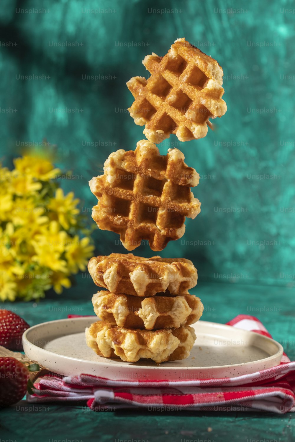 a stack of waffles sitting on top of a plate