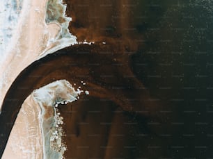 an aerial view of a beach with waves and sand