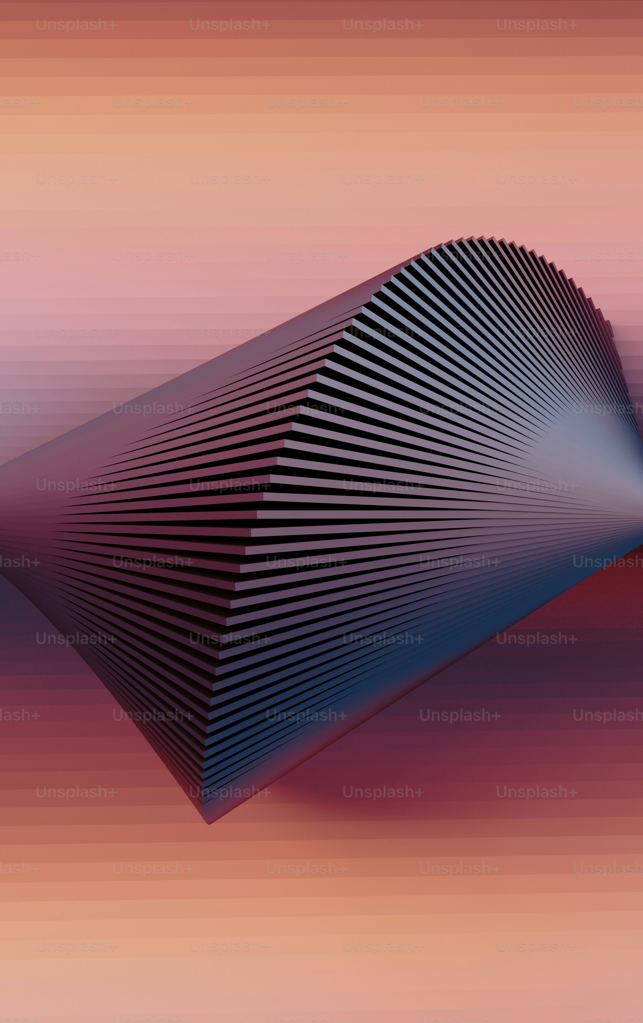 ein schwarzes Objekt auf rosa und violettem Hintergrund