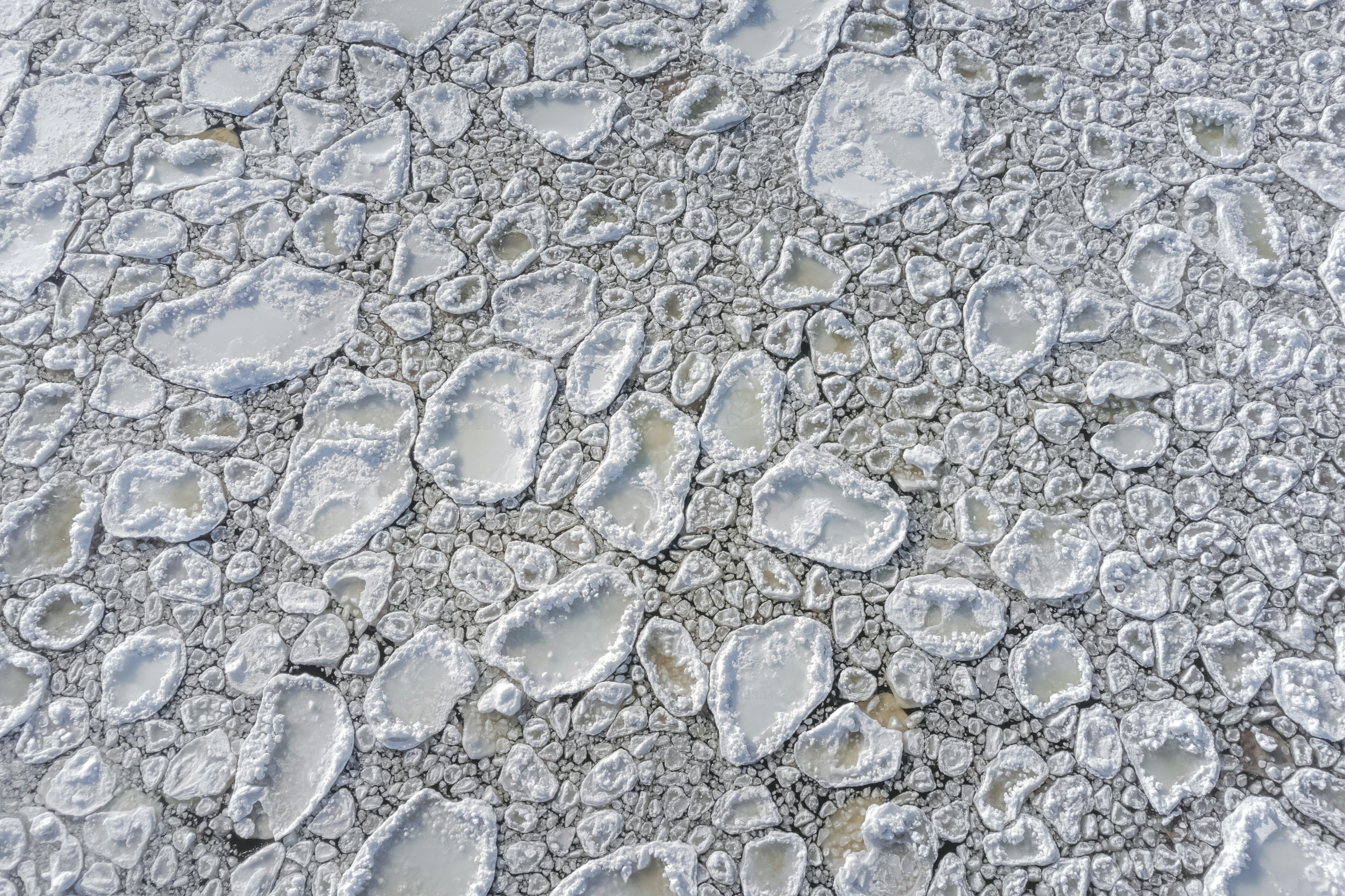a large amount of ice on a body of water
