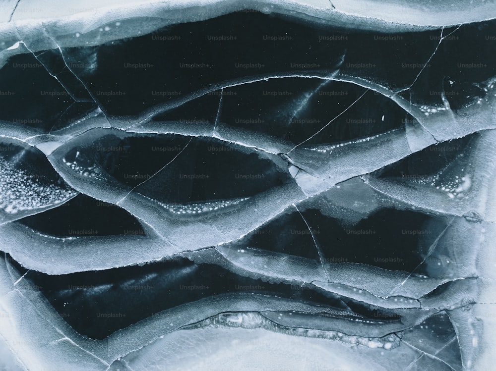 a close up view of ice and water