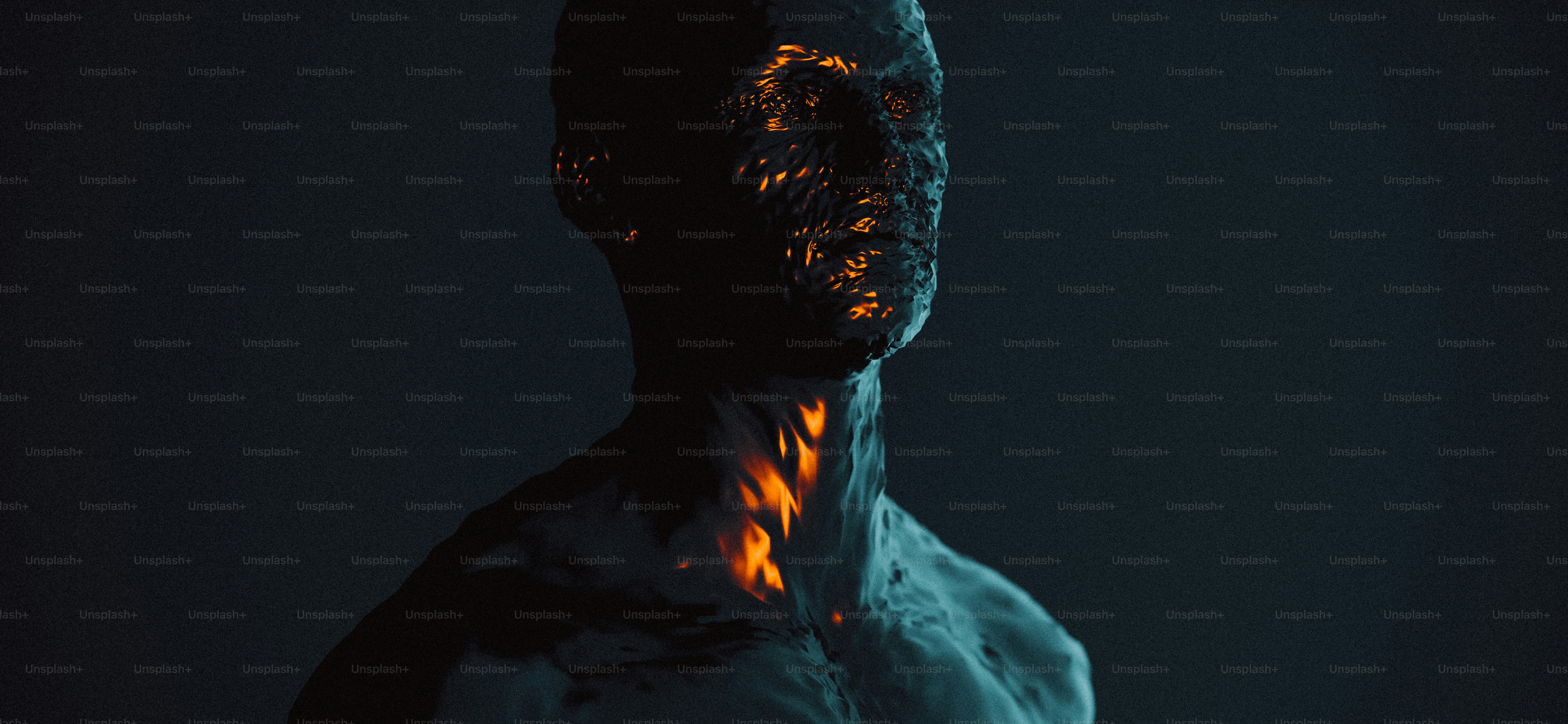 A man with cybernetic veins glowing under his skin