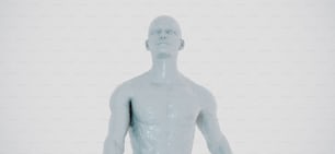 uma estátua de um homem em pé na frente de um fundo branco