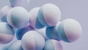 a bunch of blue and white balls floating in the air