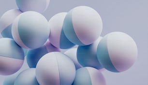 un mucchio di palline blu e bianche che fluttuano nell'aria