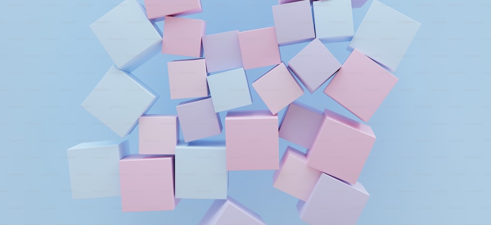 un mazzo di cubi rosa e blu su uno sfondo blu