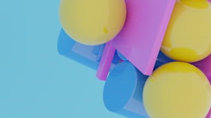a bunch of yellow and blue balloons on a blue background