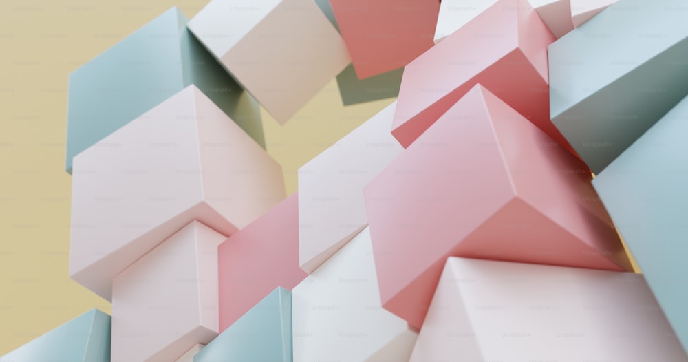 a group of pink, blue, and white cubes