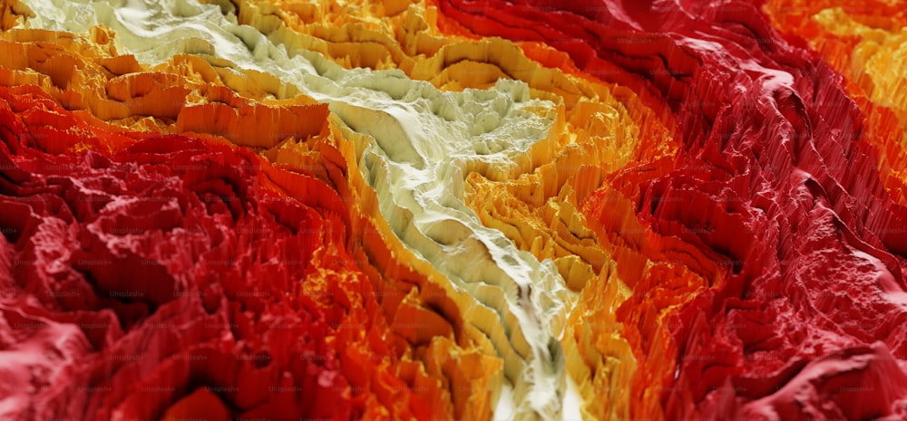 a close up of a red, yellow, and orange abstract painting