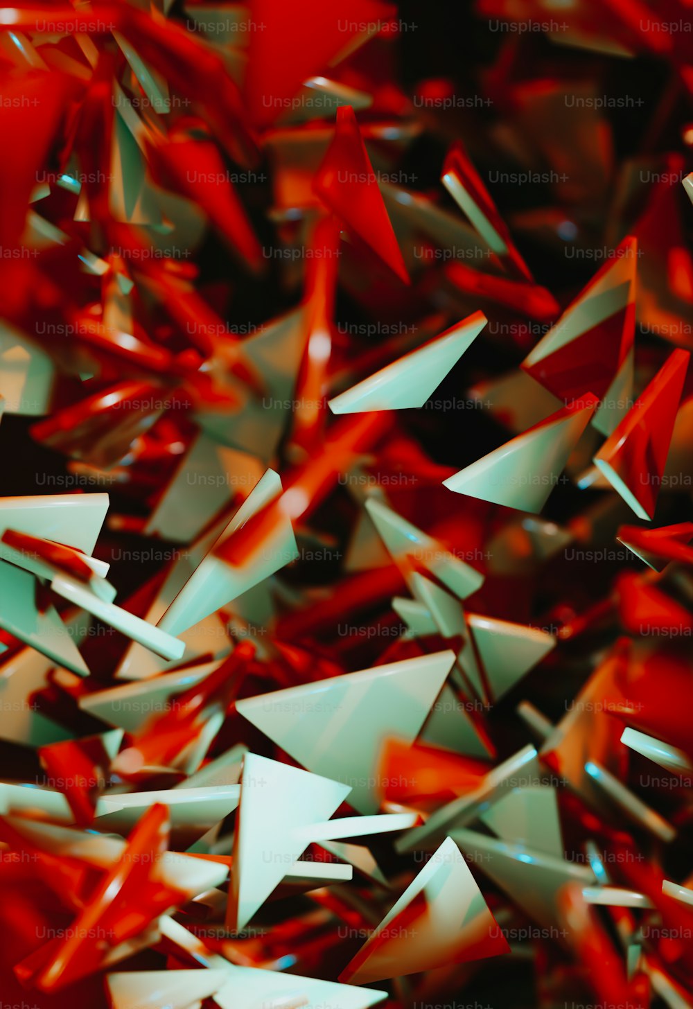 a bunch of red and white paper airplanes
