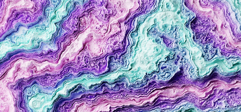 an abstract painting with purple, blue and green colors