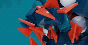 a bunch of red and blue objects on a blue background