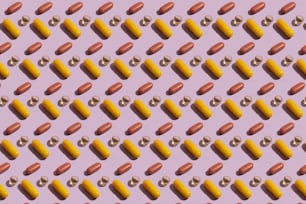 a pattern of hot dogs on a purple background