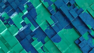 a green and blue abstract background with squares