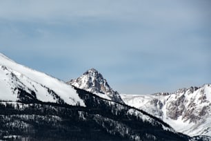 uma montanha coberta de neve com um fundo do céu