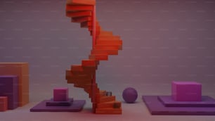 Una imagen abstracta de una escalera de caracol y una bola