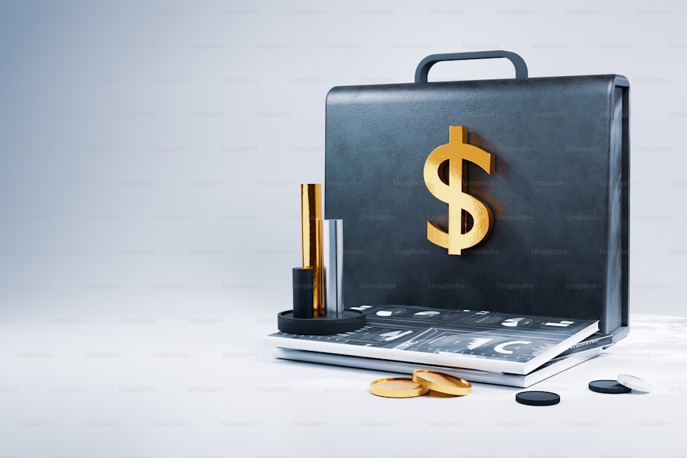 a briefcase with a dollar sign on top of it