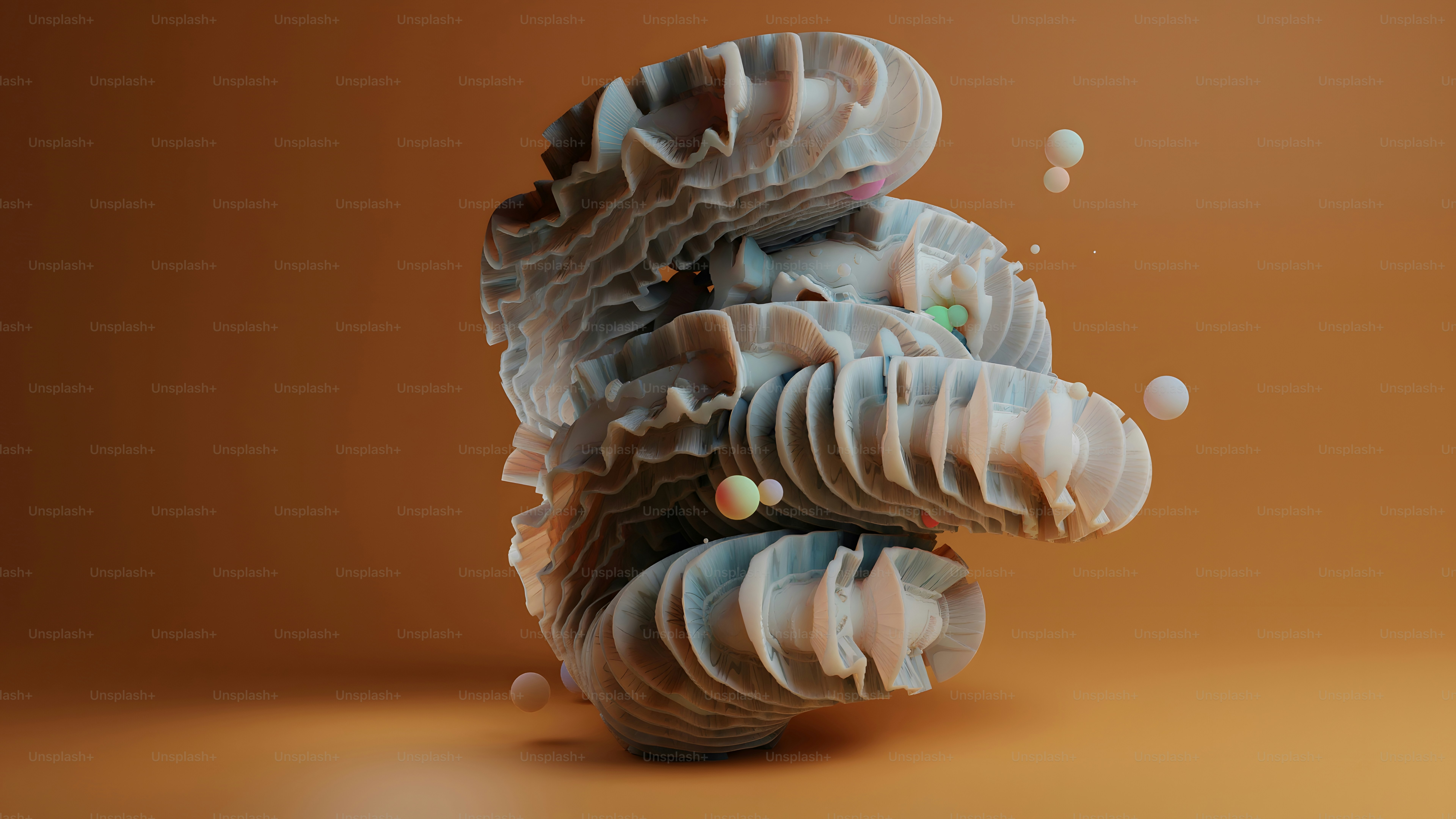 a sculpture made out of shells on a brown background