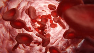 un primo piano di un vaso sanguigno con globuli rossi