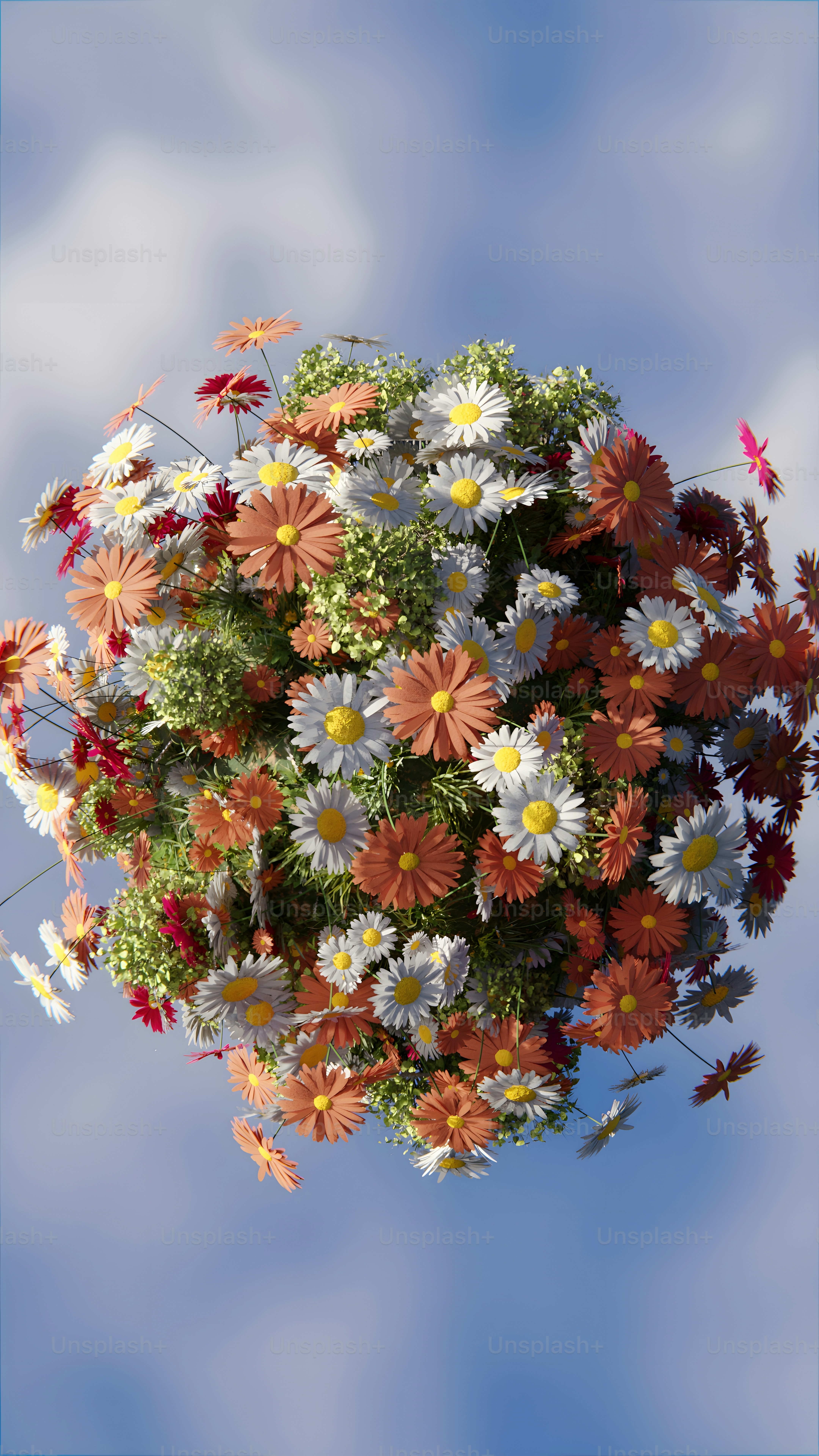 un bouquet de fleurs qui sont dans l’air