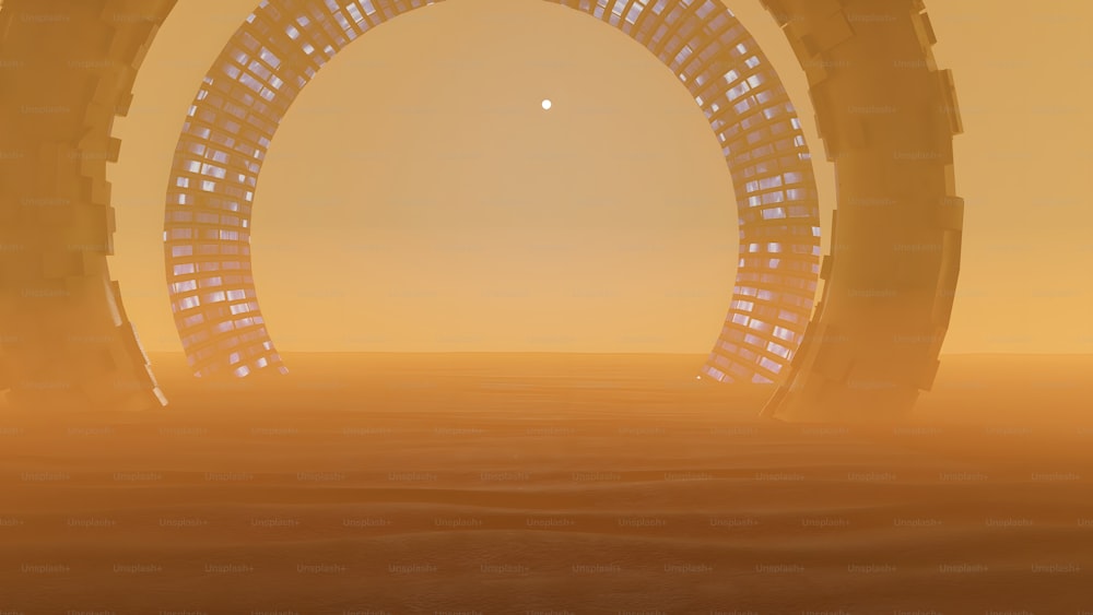 a computer generated image of an arch in the desert