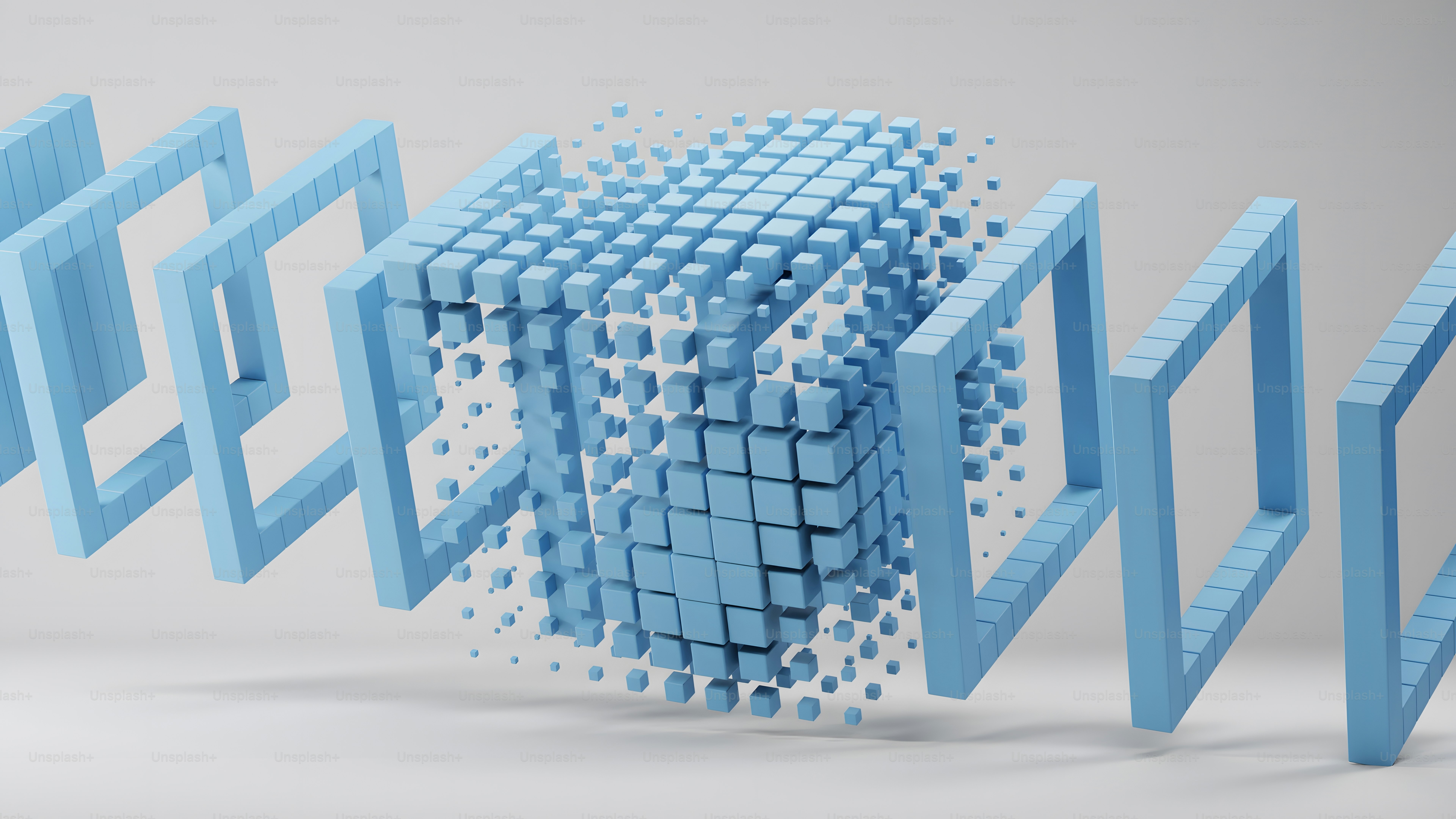 Una imagen 3D de un cubo que está en el aire