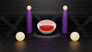 a set of candles and a bowl on a table