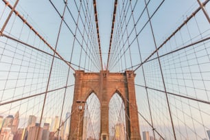 a view of the brooklyn bridge from the ground