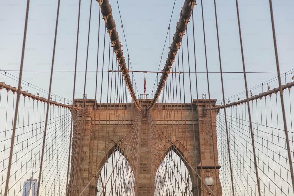 a view of the brooklyn bridge from the ground