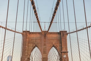 a view of the brooklyn bridge from the ground